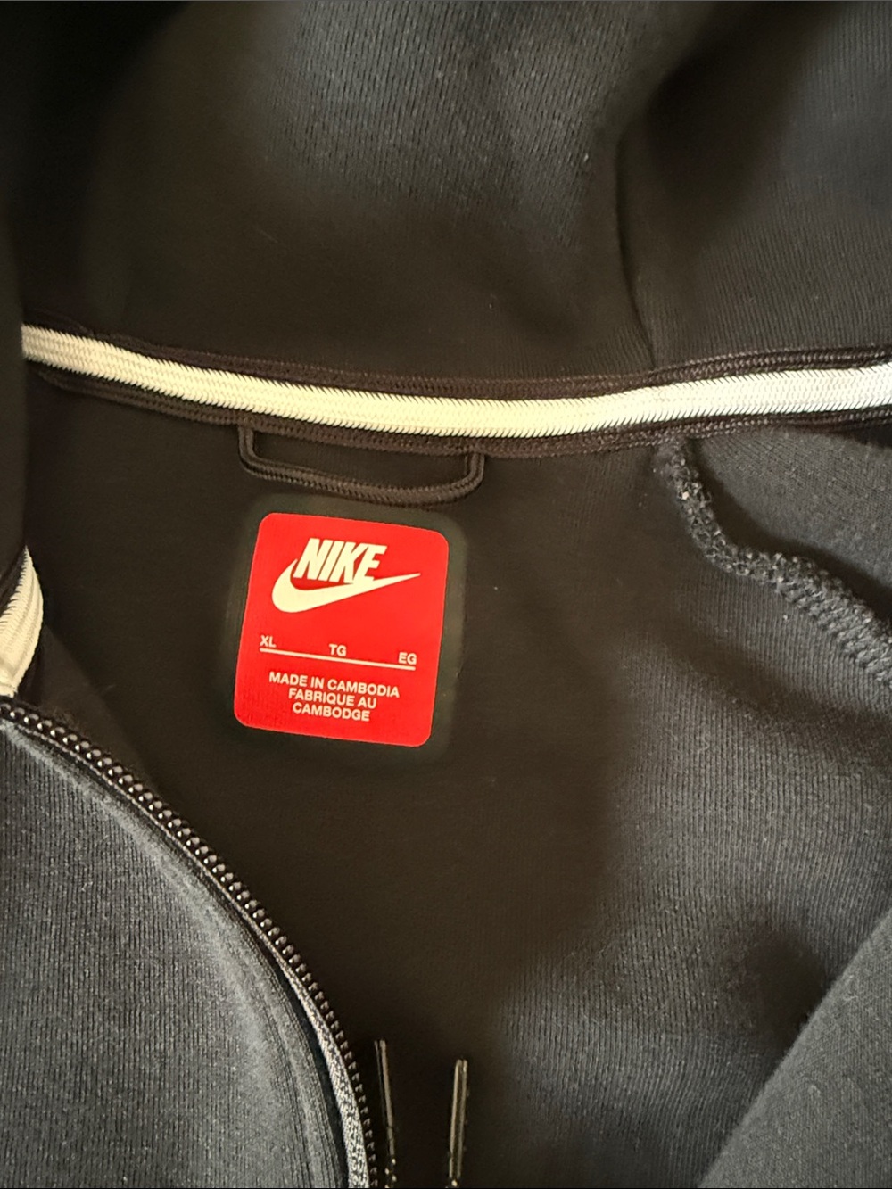 Nike Black Hoodie with White Trim and Red Logo Tag